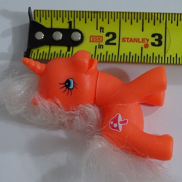 Orange Unicorn Pony Figure With Mushroom Symbol White Mane and Tail 3 Inch - Picture 5 of 5
